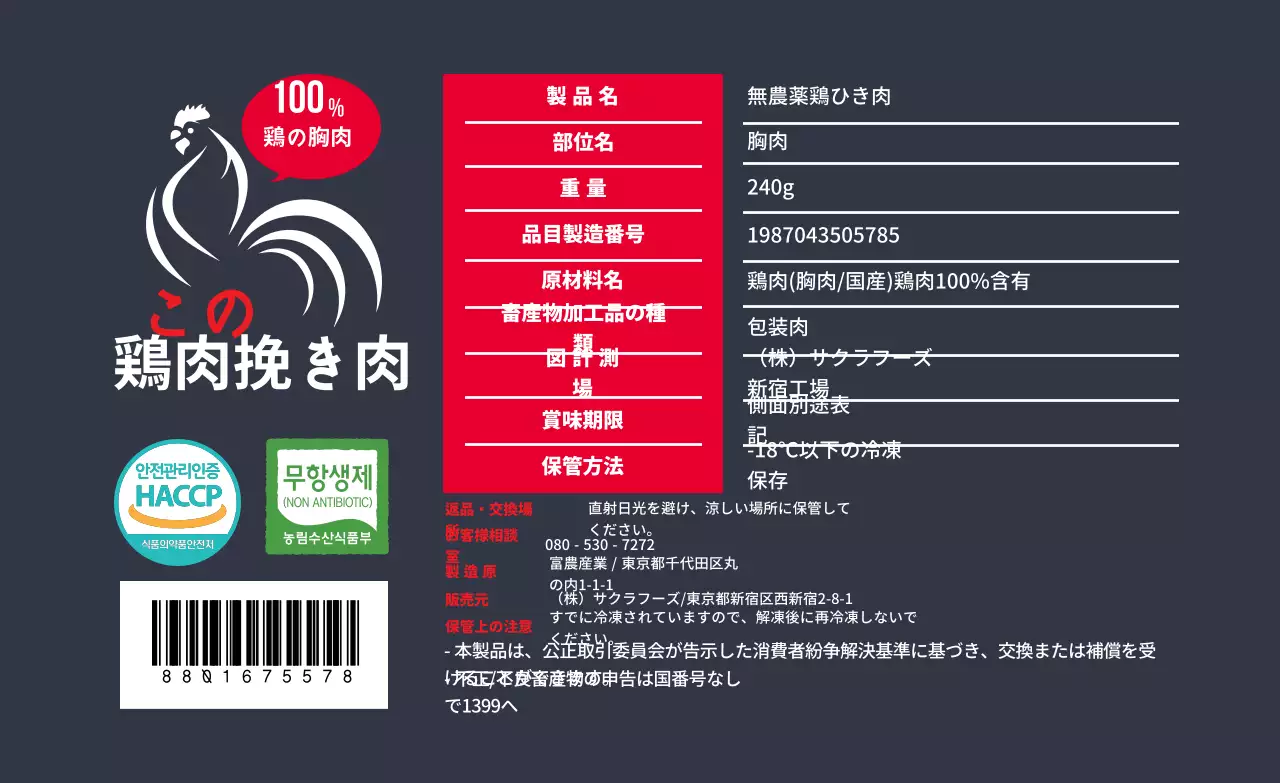 紺色赤色ロゴ食品詳細表示ラベル