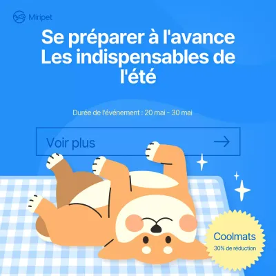 bleu illustration petfair doggy summer supplies social media square