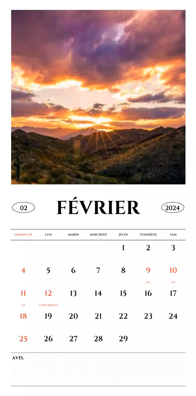 Calendrier mural de style simple avec concept de photographie de voyage émotionnelle en noir et blanc