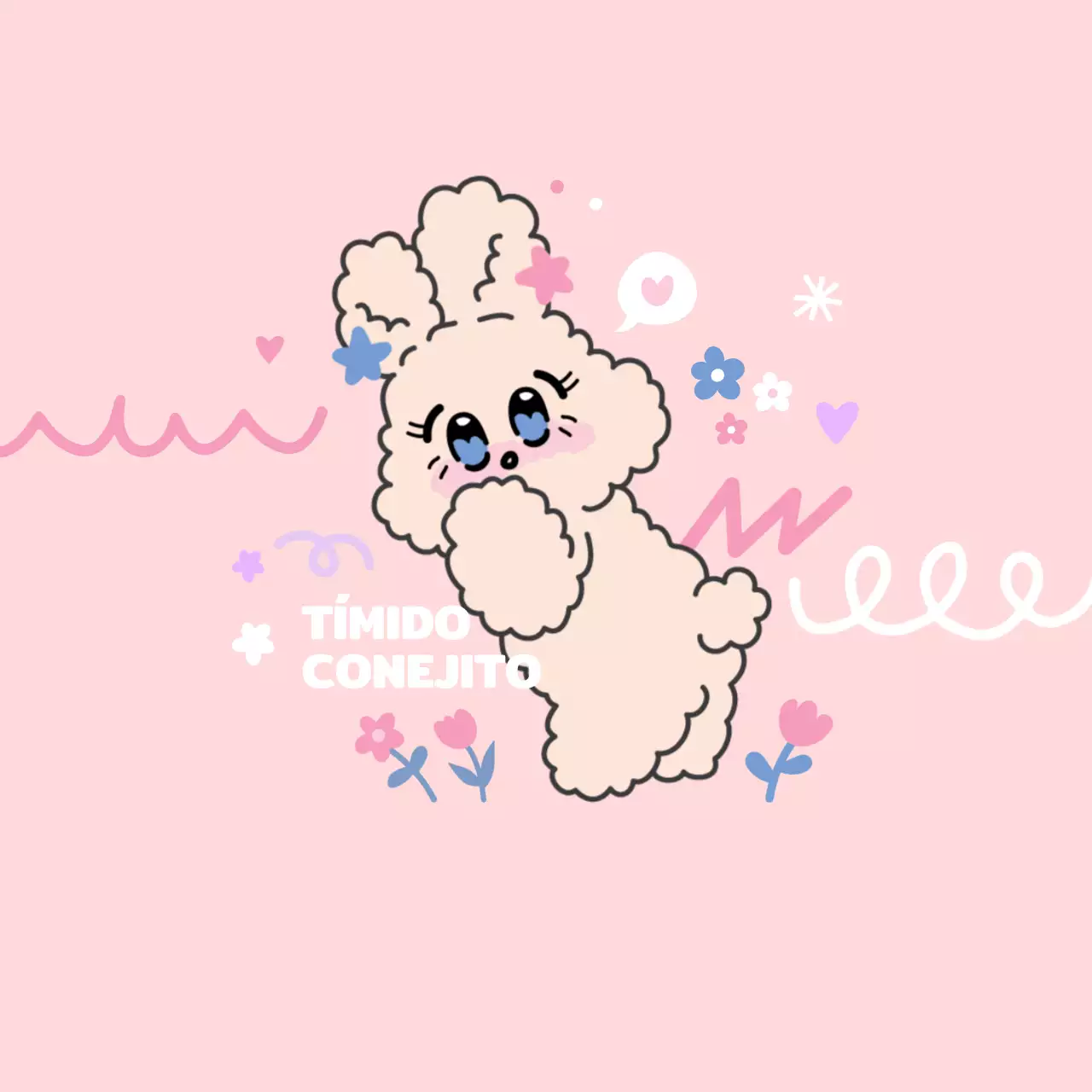 Mercancía personalizada con diversas formas e ilustraciones florales en colores rosa y pastel y un simpático personaje de conejito.