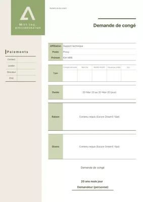 Vert Formulaire de demande de congé simple et propre