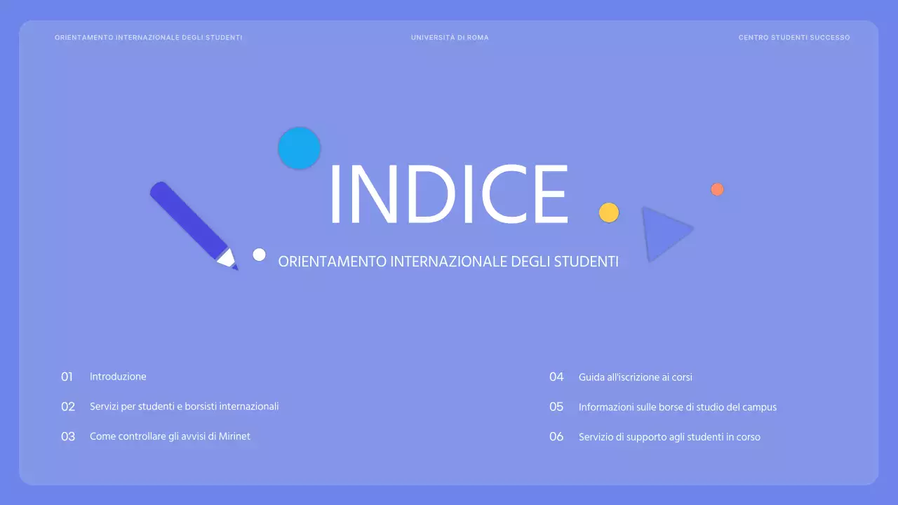 Orientamento internazionale per gli studenti in tonalità malva e vivace