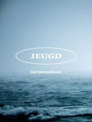 Koopwaar met blauwe, kalme, serene oceaanfoto's en sentimentele Engelse woorden.