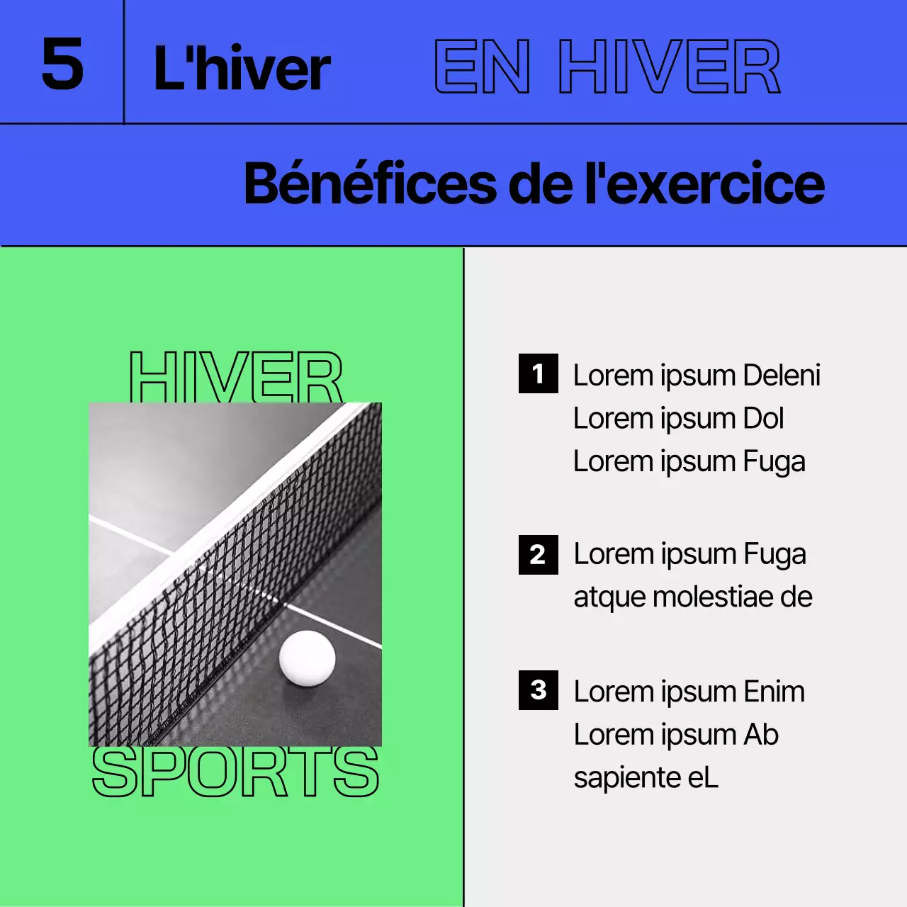Informations sur les sports d'hiver en salle en bleu et chartreuse