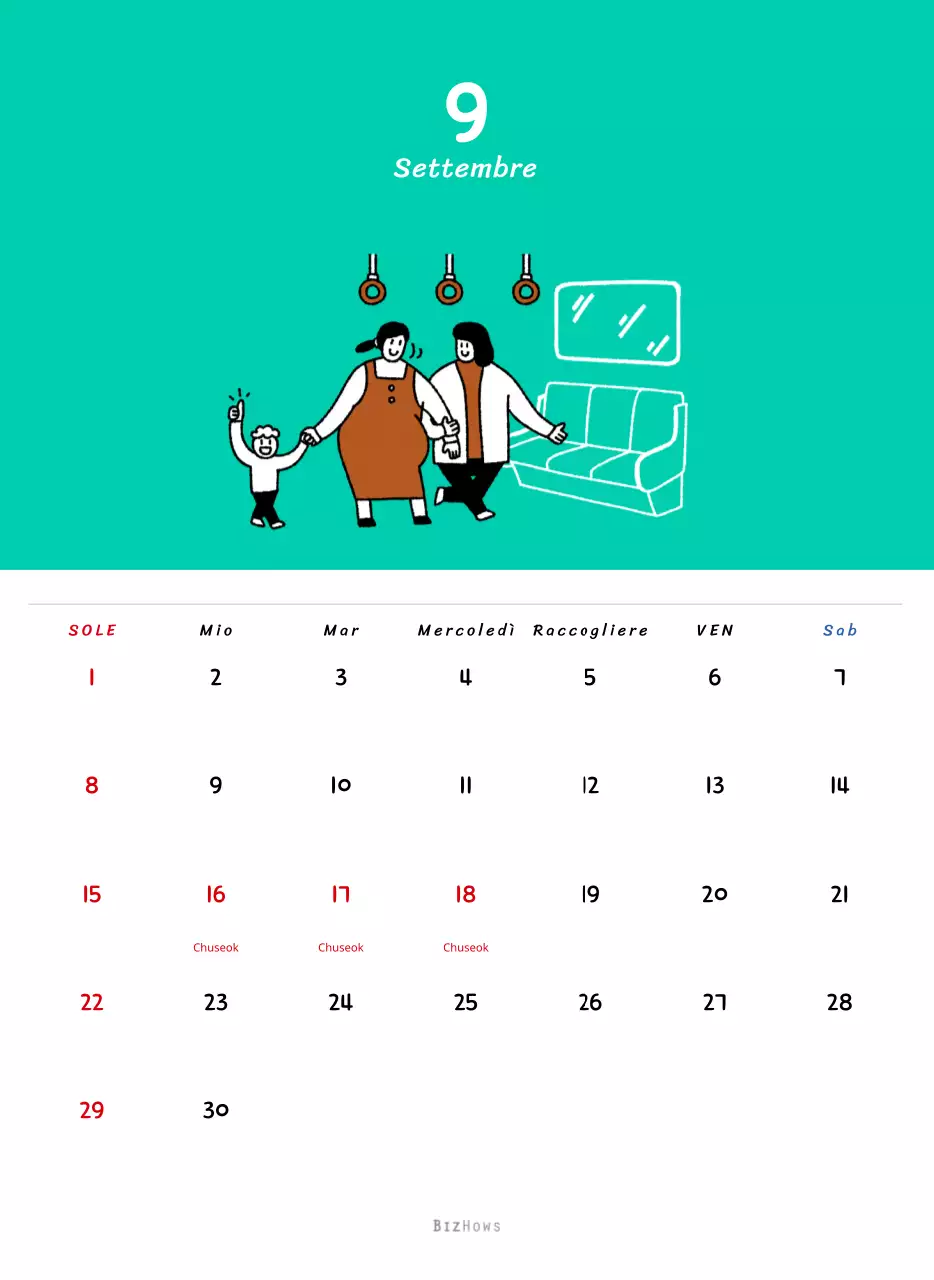 Calendario di Capodanno con simpatiche illustrazioni