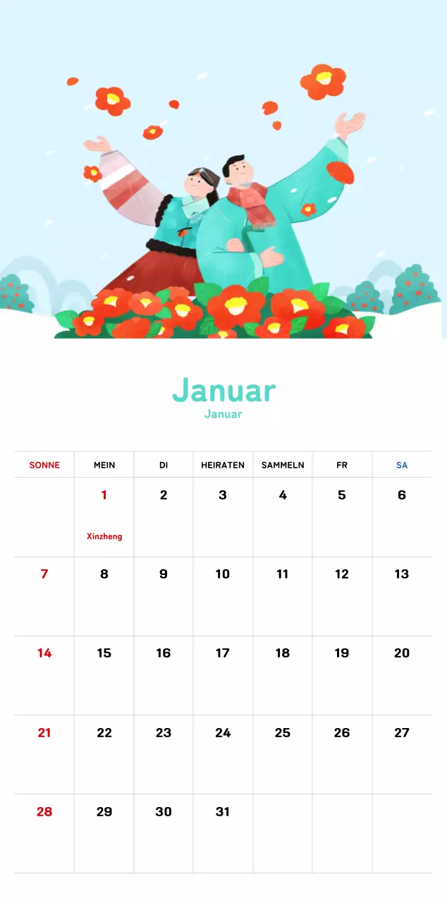 Ein warmer, illustrierter Kalender für das neue Jahr