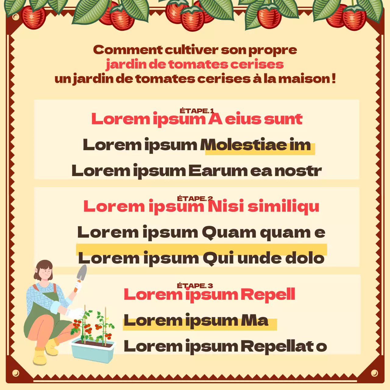 Créez votre propre jardin de tomates cerises avec un concept illustré vintage Projet de plantation de semis