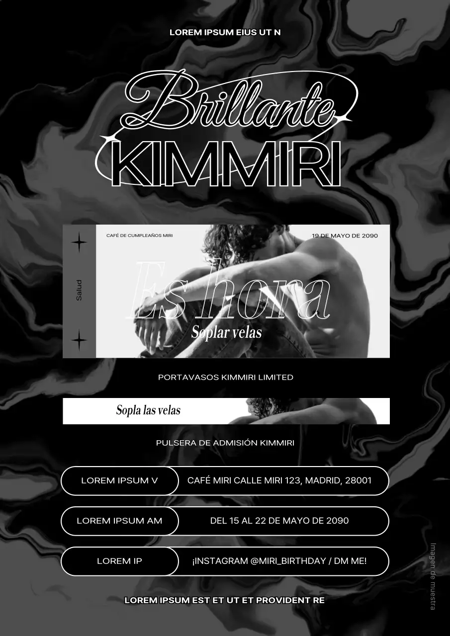 Guía de cafés de cumpleaños en blanco y negro