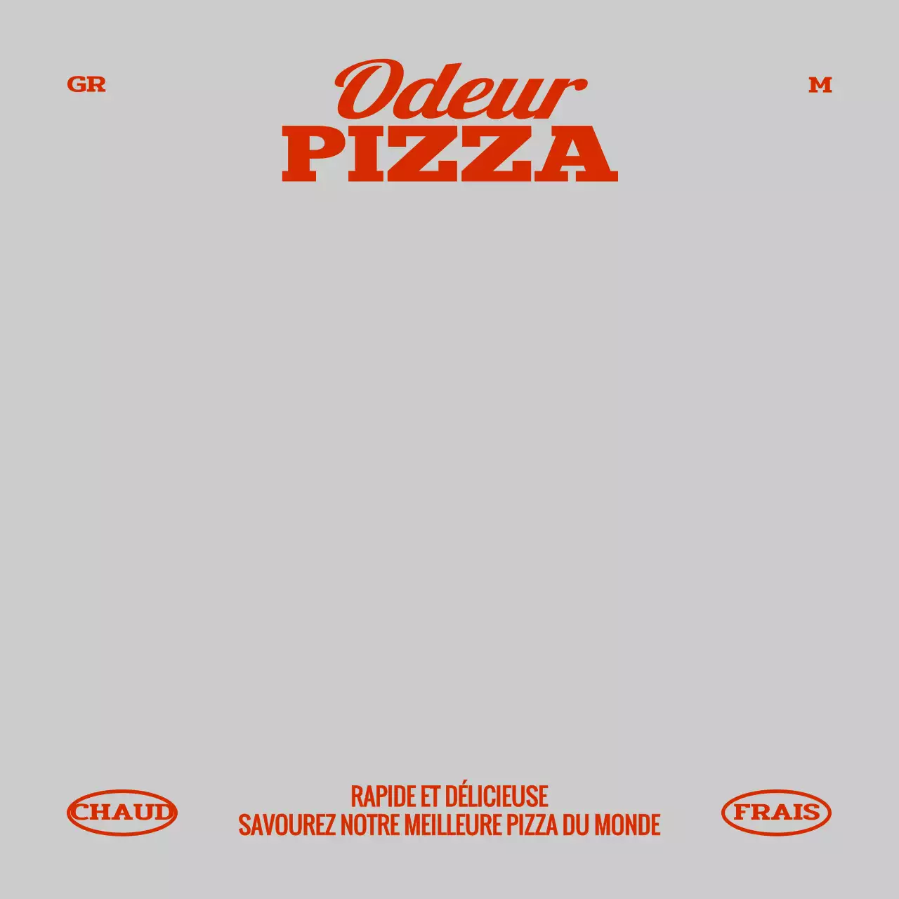 Un concept de pizzeria branchée avec un texte en rouge