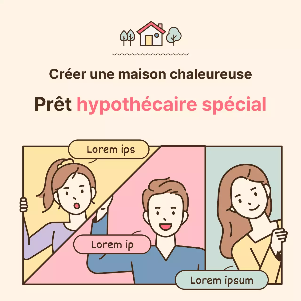 Illustrations surlignées en couleurs pastel jaune et rose Guide des prêts hypothécaires spéciaux