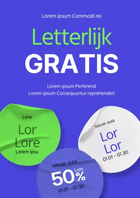 Nieuwjaar gratis coupon poster in blauw en chartreuse