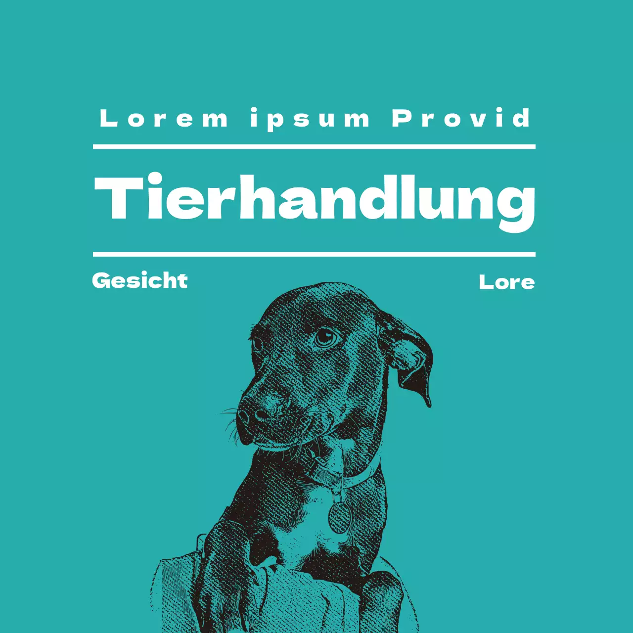 Türkisfarbenes illustriertes Etikett der Tierhandlung
