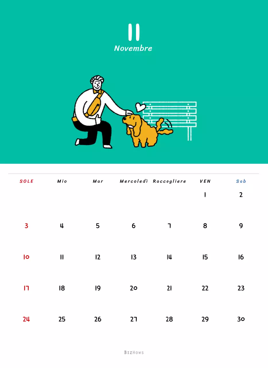 Calendario di Capodanno con simpatiche illustrazioni