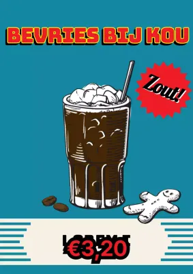 Promoot een retro concept cafémenu met blauwe en rode koffie-illustraties