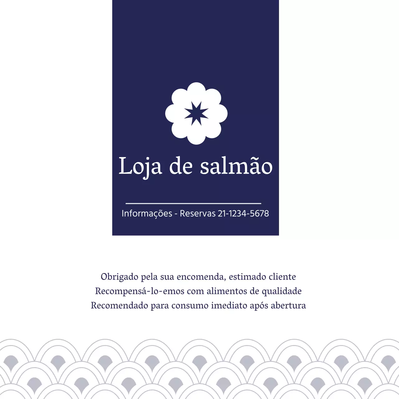 Etiqueta de restaurante oriental com logótipo azul-marinho