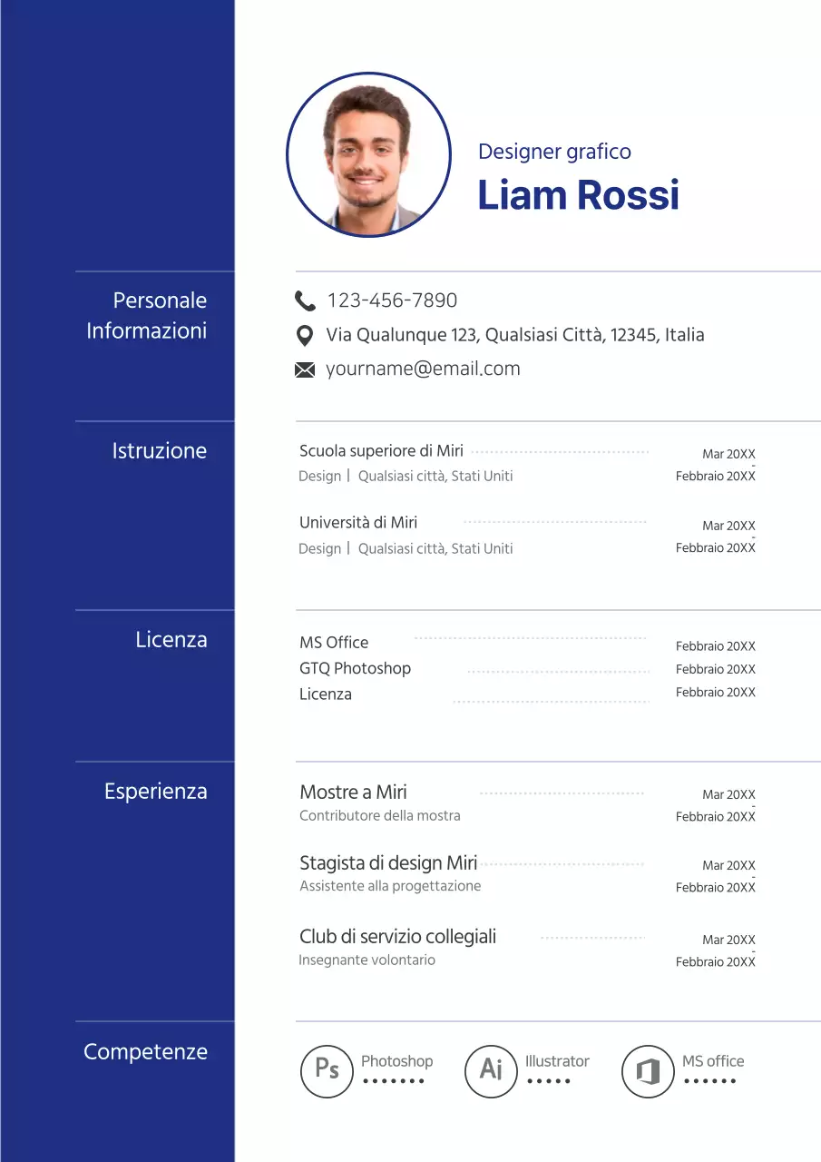 Un modulo per il curriculum di concetto semplice e pulito in blu.