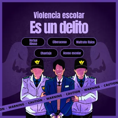 Tipos de violencia escolar en morado y negro