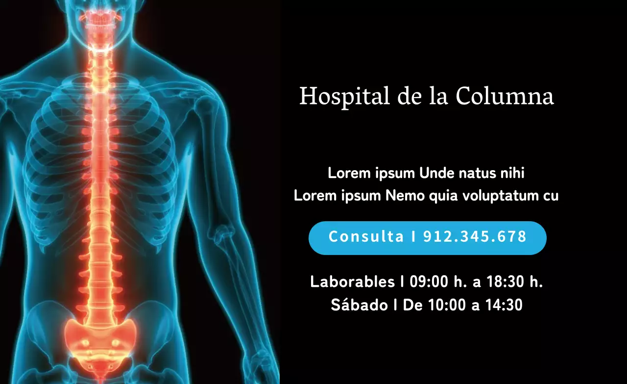 Negro y azul ilustración 3D columna vertebral promoción hospital