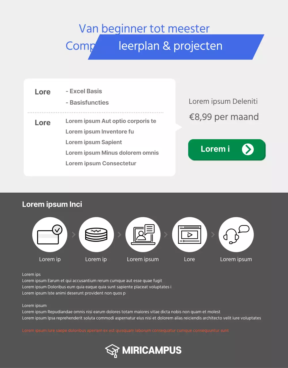 Introductie van de kitscherige groene en blauwe Excel zelfhulp online cursus