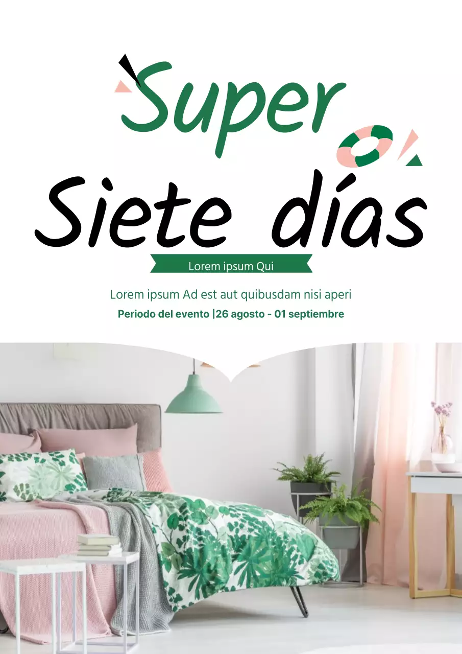 Volante de evento de centro comercial de ropa de cama sencilla en blanco y verde