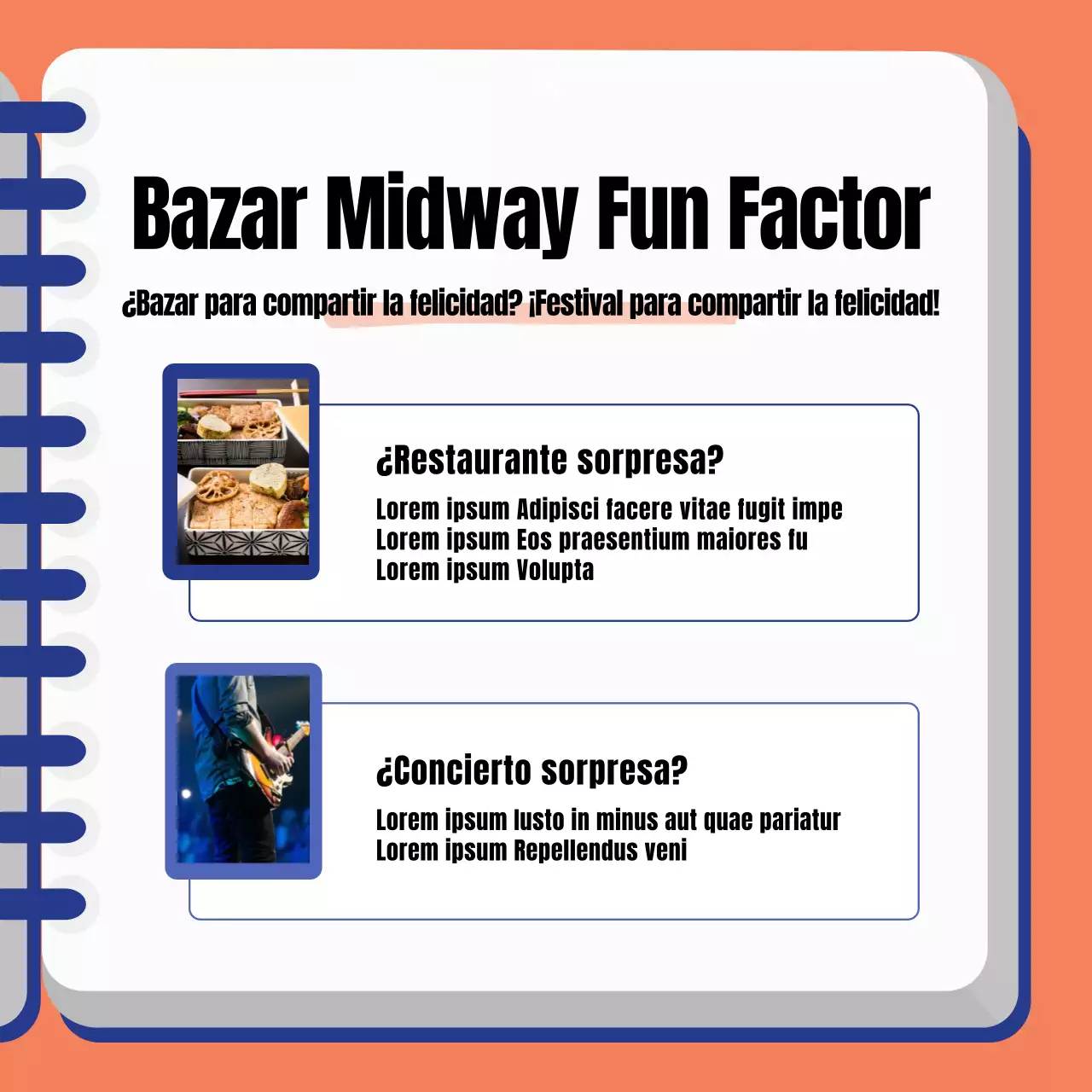 Informe sobre el bazar de eventos naranja y azul