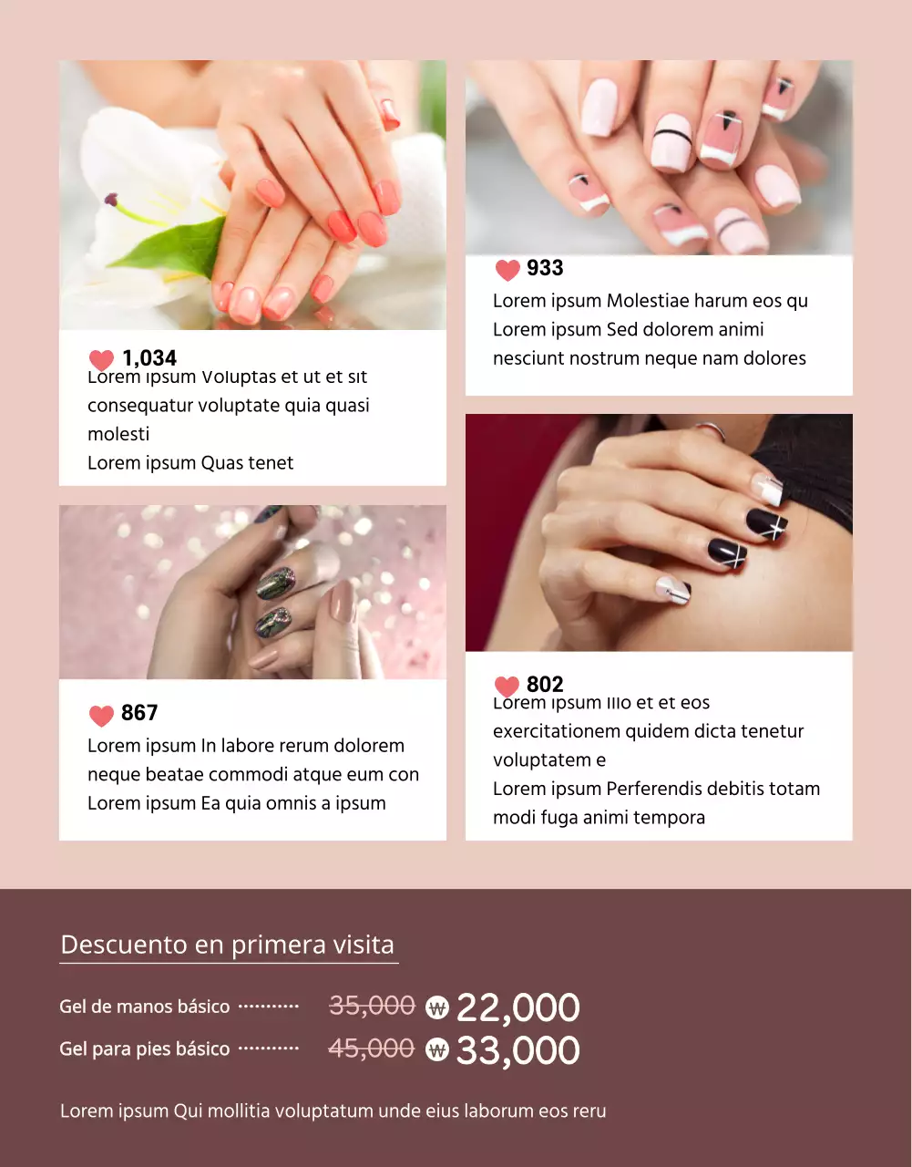 Un tema promocional de salón de manicura de concepto limpio con tonos rosas secos.