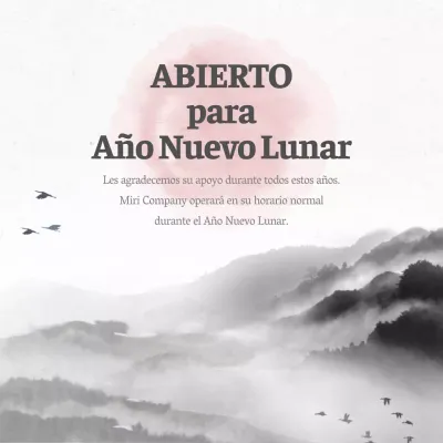 Anuncio limpio de las fiestas del Año Nuevo chino con fondo blanco y negro