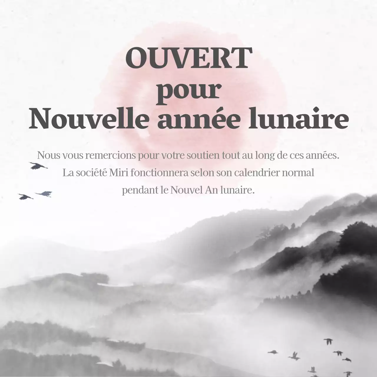 Annonce propre des vacances du Nouvel An chinois sur fond blanc et noir.