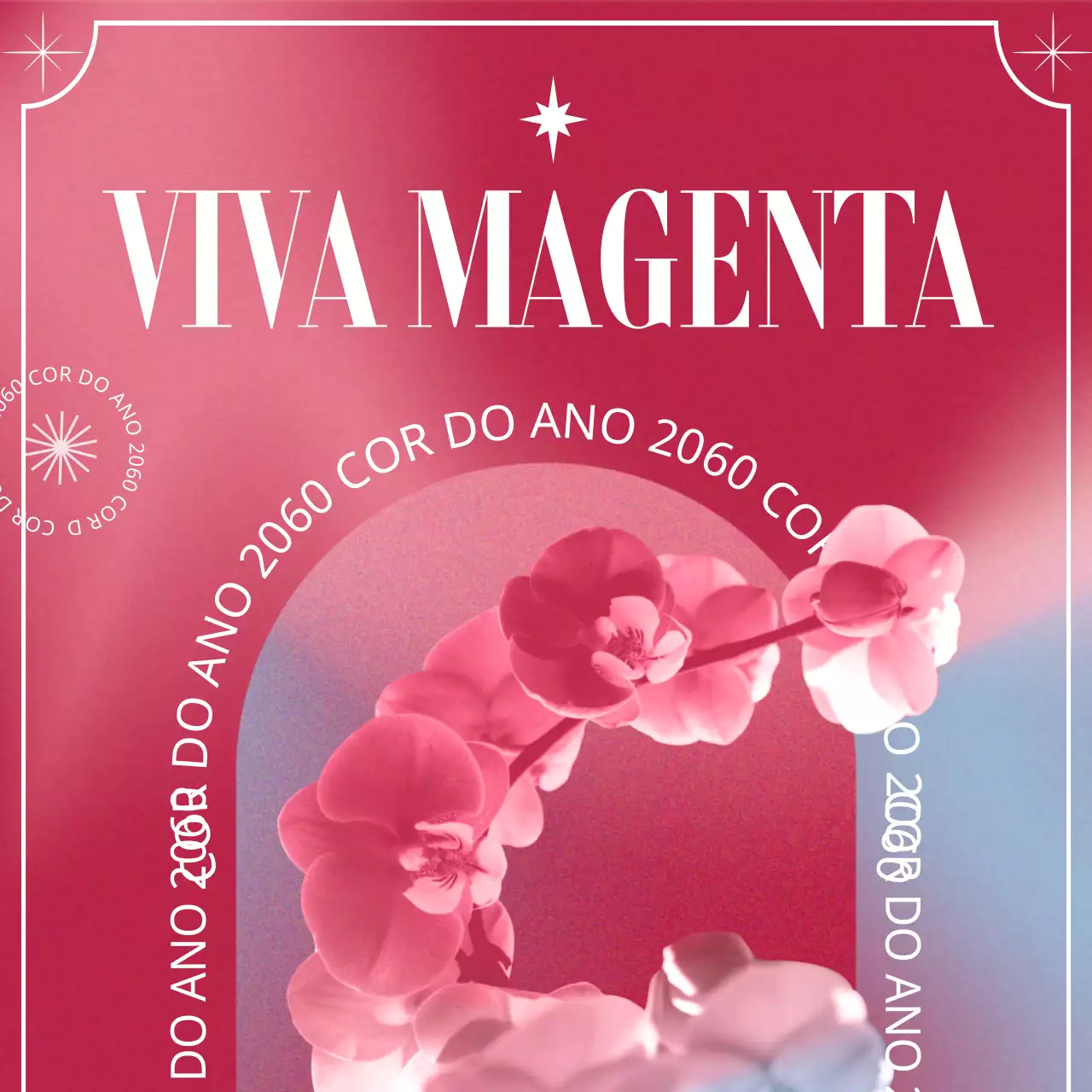 Apresentando a cor do ano com uma ilustração floral em degradé em Viva Magenta