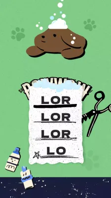 Una storia di Instagram su un cane marrone che fa un bagno di schiuma su uno sfondo verde.