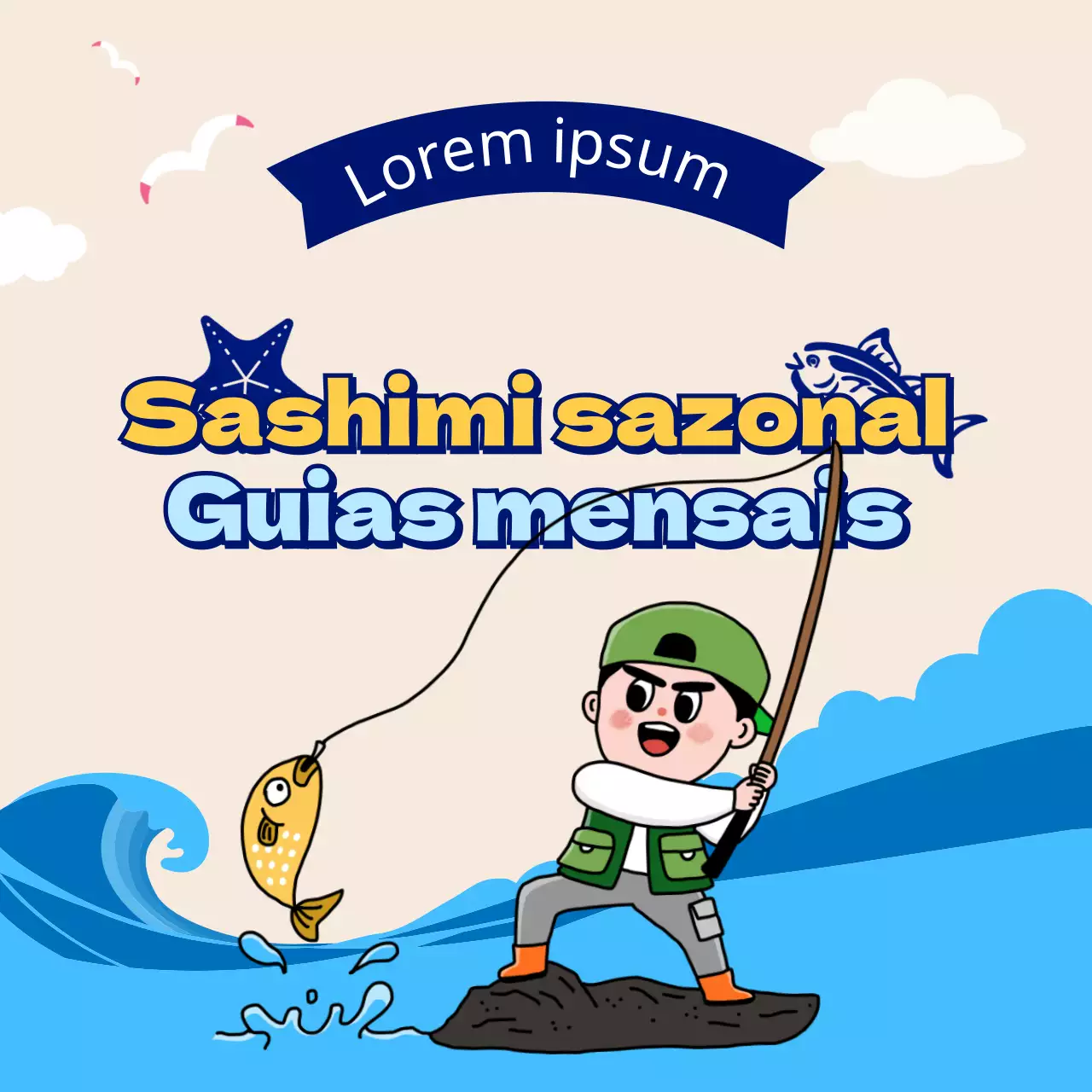 Um guia mensal de sashimi sazonal em blue CardNews