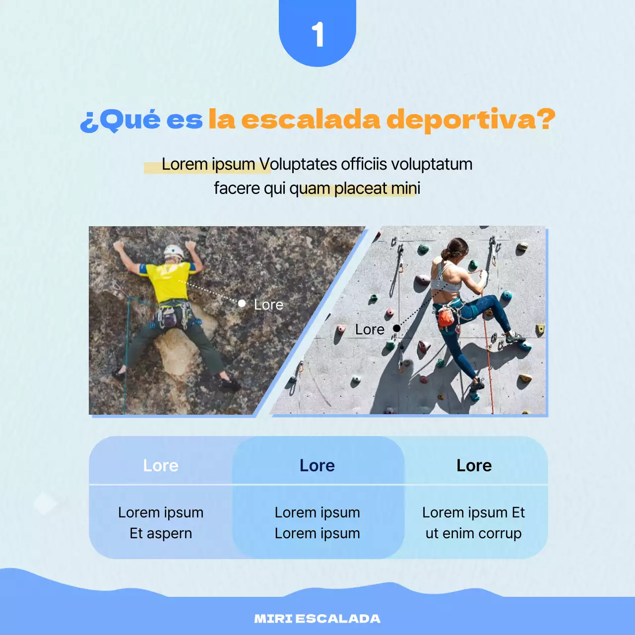 Fresca y dinámica tarjeta de escalada deportiva en naranja con fondo azulNoticias