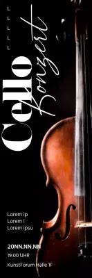 Werbeplakat für ein Konzert mit einem Bild eines Cellos auf schwarzem Hintergrund