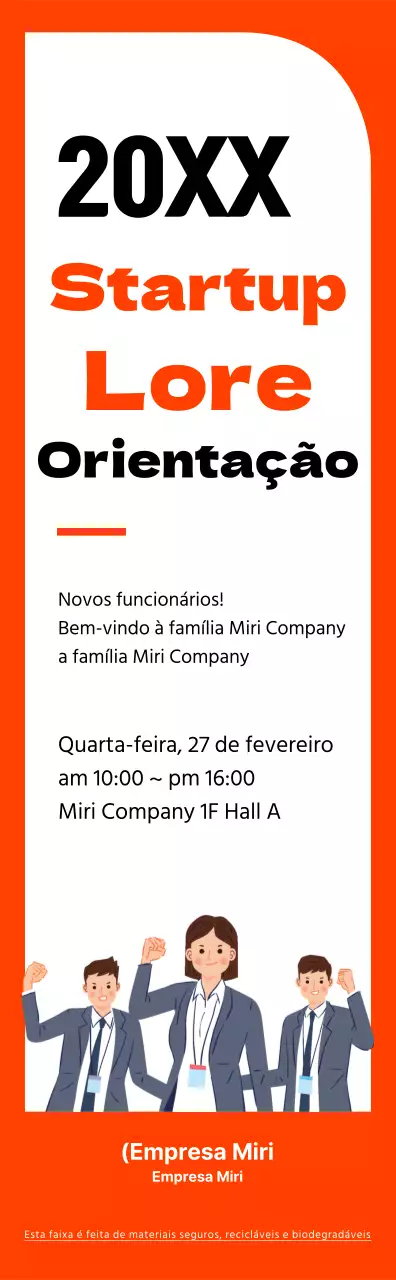 Estilo de moldura simples em laranja e preto para informações de orientação de novos funcionários