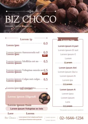 Menu d'un café Choco avec une photo de chocolat rose