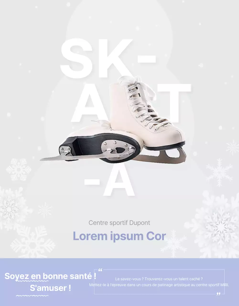 Leçon de patinage inspirée de l'hiver, en blanc avec des accents mauves Détails