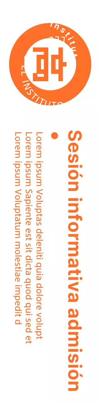 Un estilo de logotipo limpio, naranja y blanco ámbar para anuncios y promociones de prospectos de instituto.