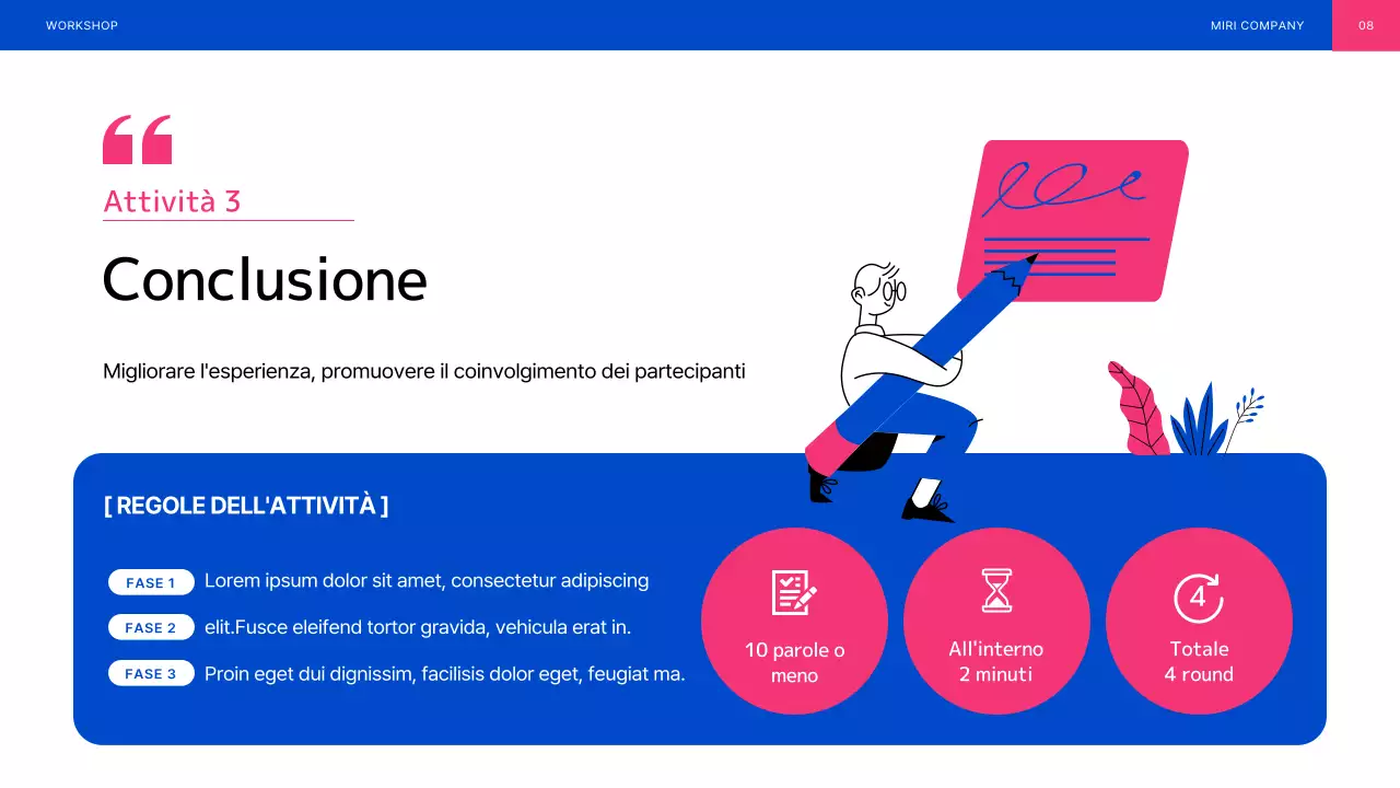 Laboratorio di team building illustrato in blu e rosa