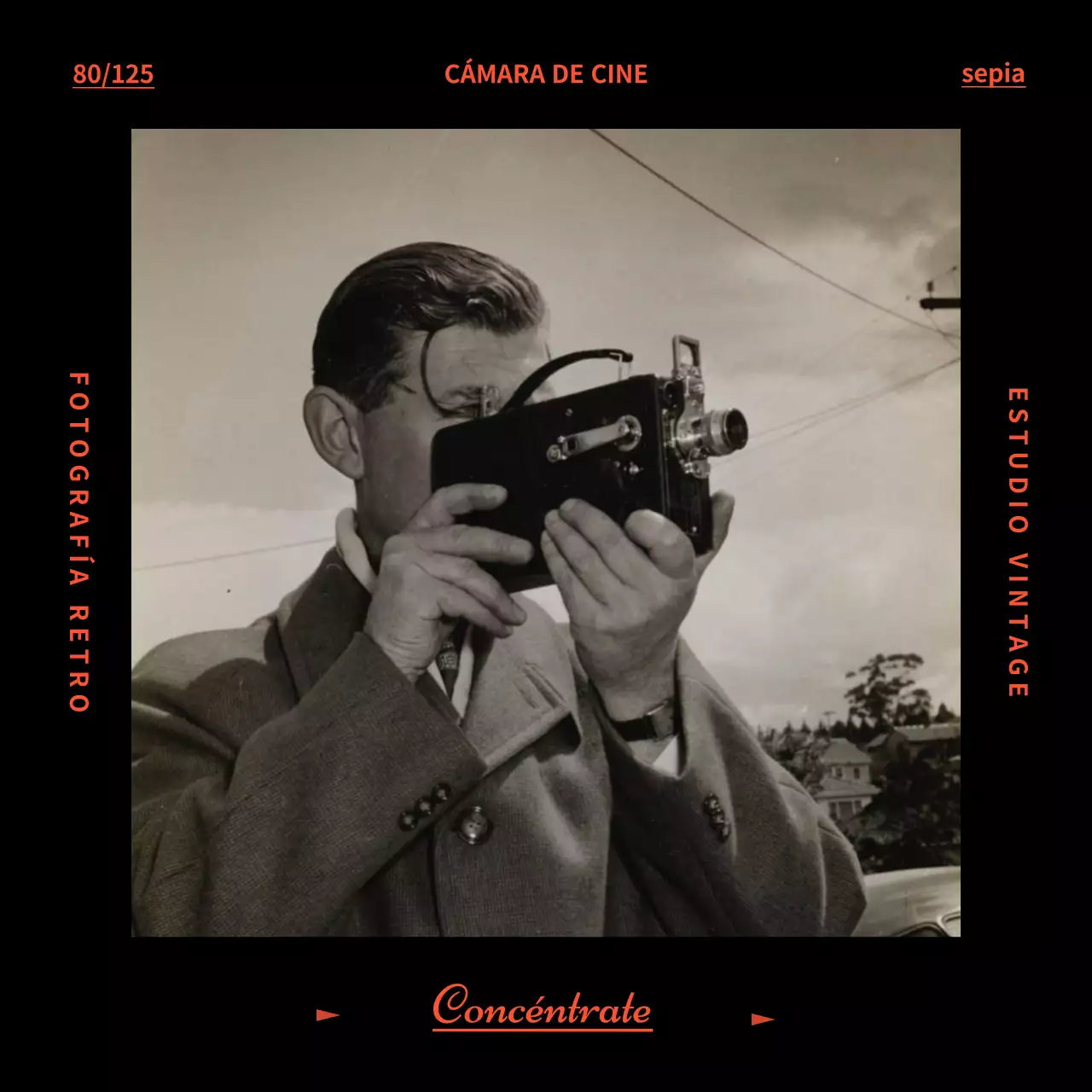 Mercancía con fotografías de época en negro y rojo con un concepto cinematográfico