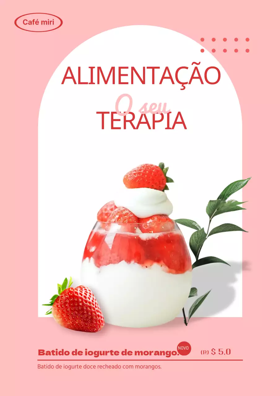 Webposter de iogurte de morango com um toque cor-de-rosa e suave