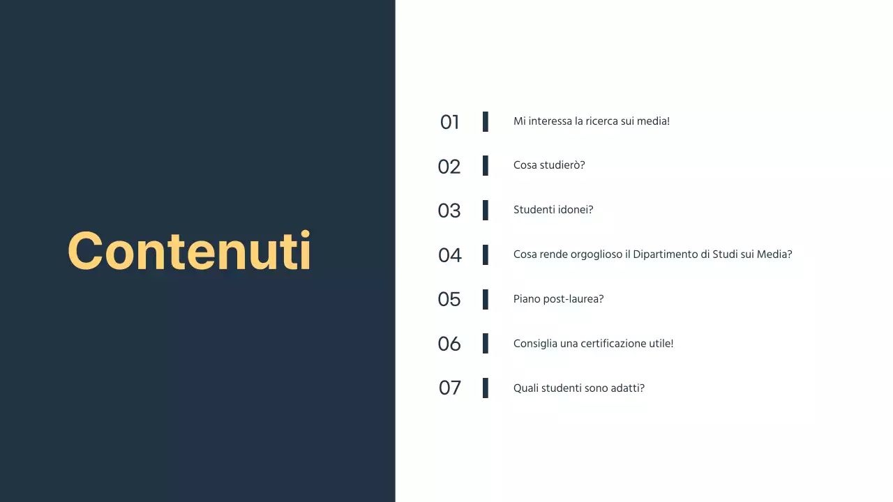 Una semplice presentazione di introduzione al dipartimento di relazioni pubbliche di un'università in giallo e blu.