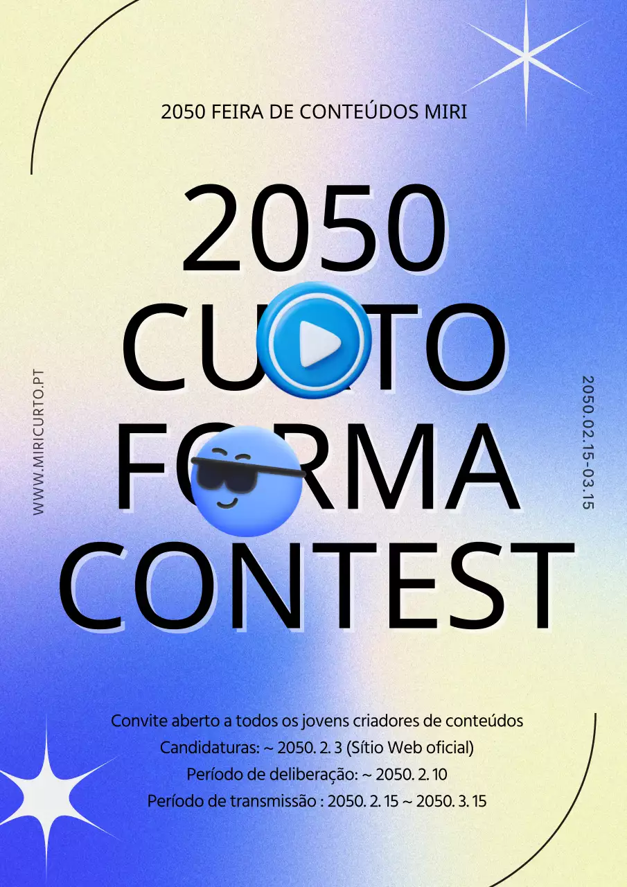 Concurso de formato curto com emojis 3D azuis e amarelos