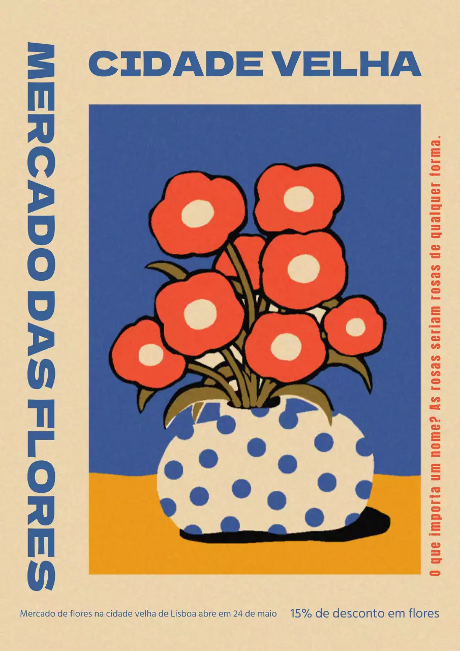 Promoção de um mercado de flores colorido a vermelho e azul