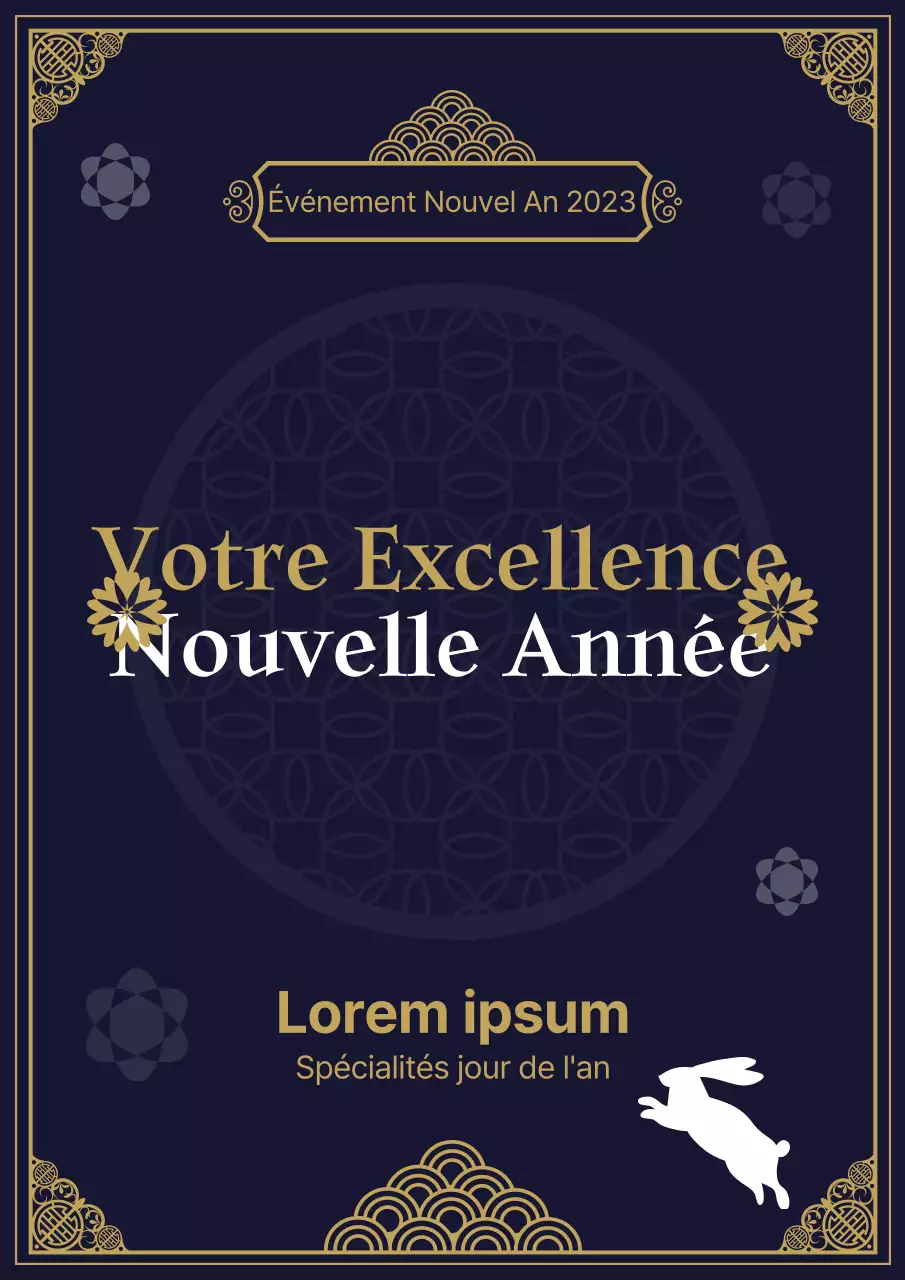 Affiche du Nouvel An en bleu et or