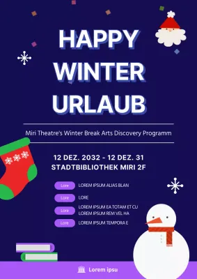 Ein winterlich illustriertes Schulferienprogramm in Marineblau