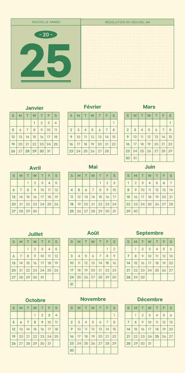 Calendrier mural SAT D-day notepad concept en vert et jaune clair