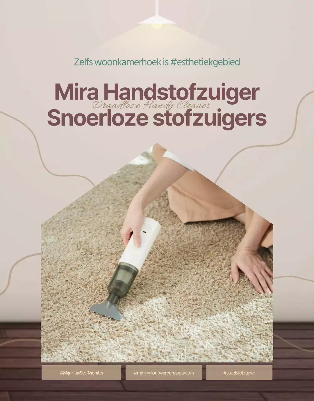 Introductie van een eenvoudige, moderne handstofzuiger in bruin- en beigetinten