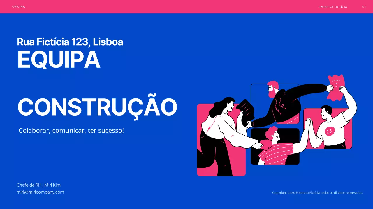 Workshop de team building ilustrado em azul e rosa