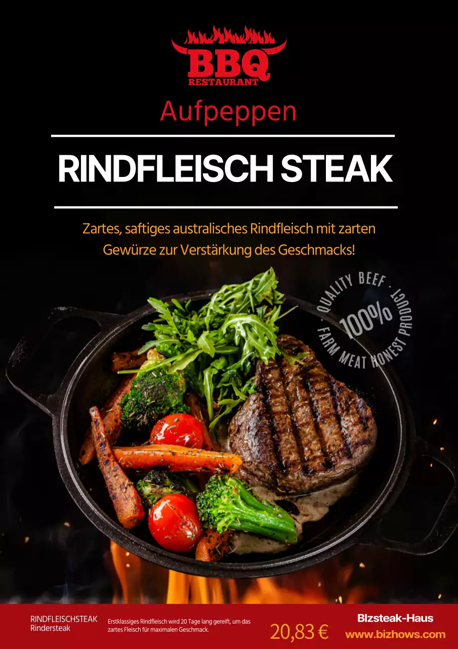 Schwarzes feuriges Steak BBQ für Restaurantmenü-Promotion