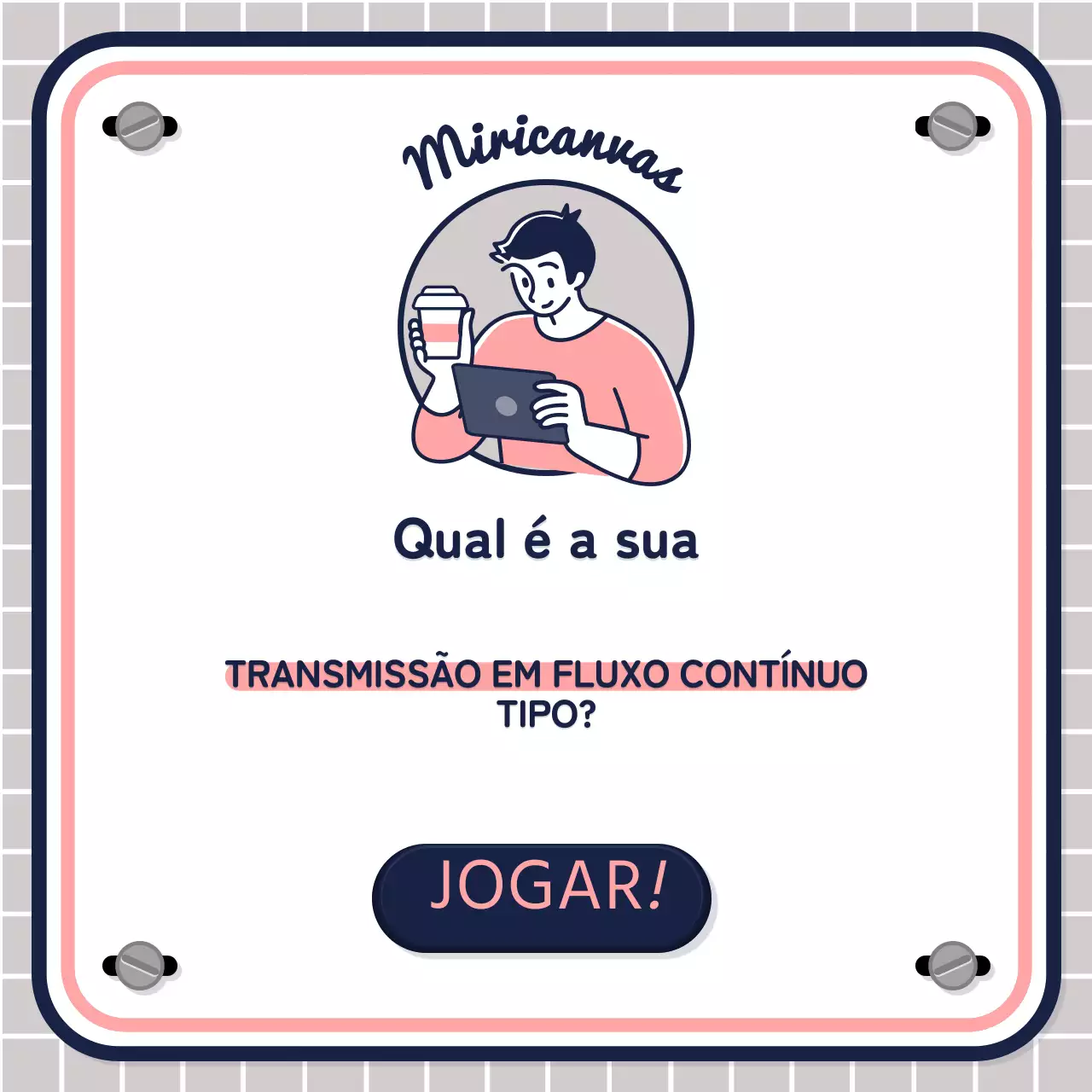 Teste de quiz simples com texto em cor-de-rosa e azul-marinho